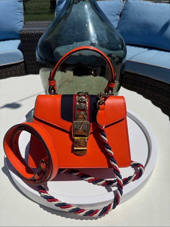 Gucci Handbags - Gucci Sylvie Orange Leather with Gold Hardware